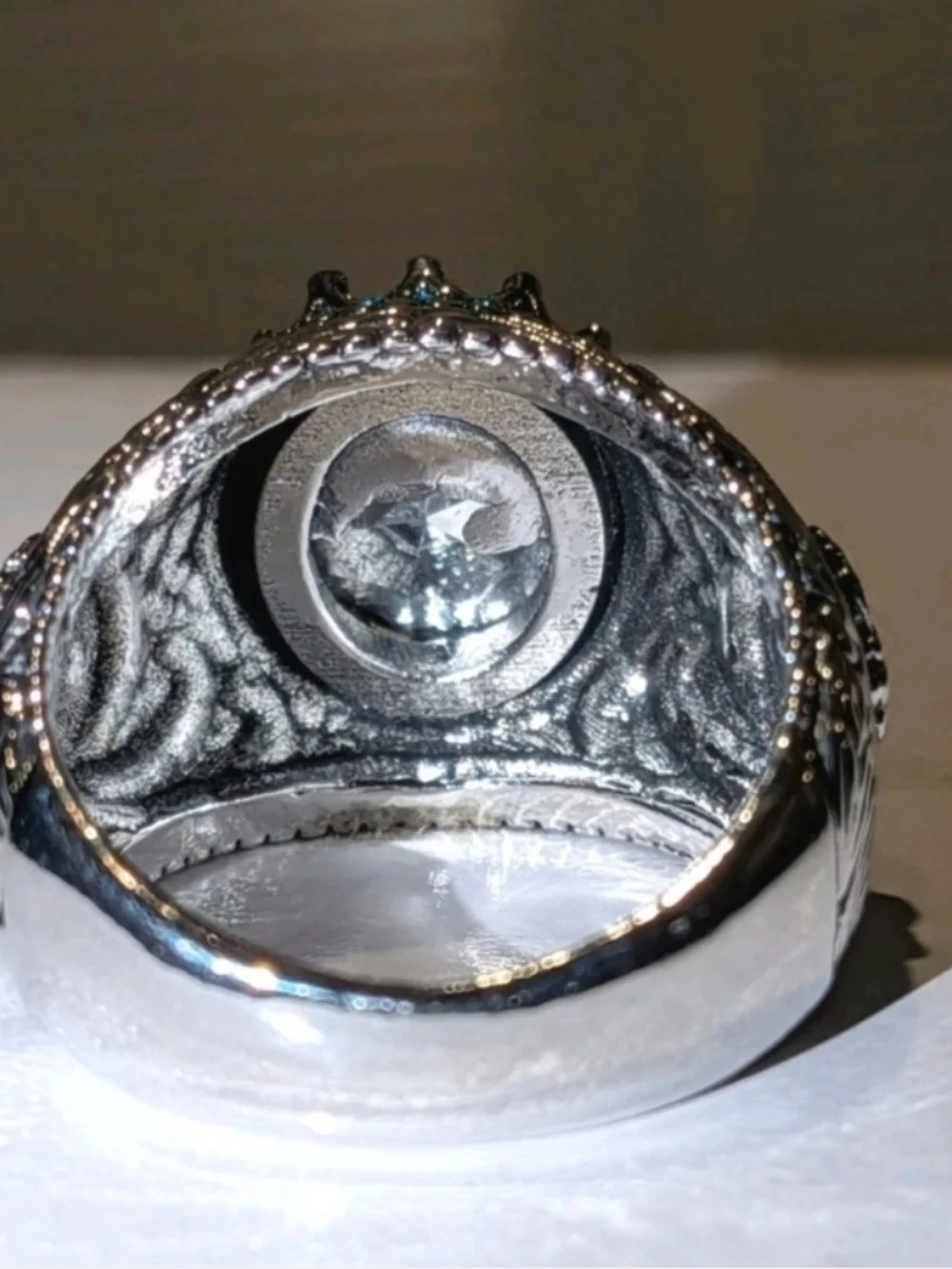 Mens Turkish Vintage Style Ring Silver Plated 5ct Lab Created Sapphire Sz 10